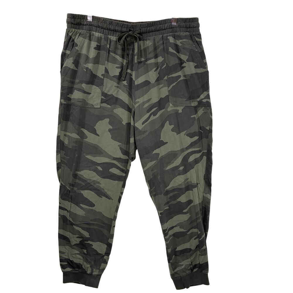 Splendid Size XL Camo Jogger Pants Casual Loungewear Pockets Rayon Pull On Green